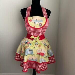 HANDMADE Retro Camper Apron with Red Gingham NEW